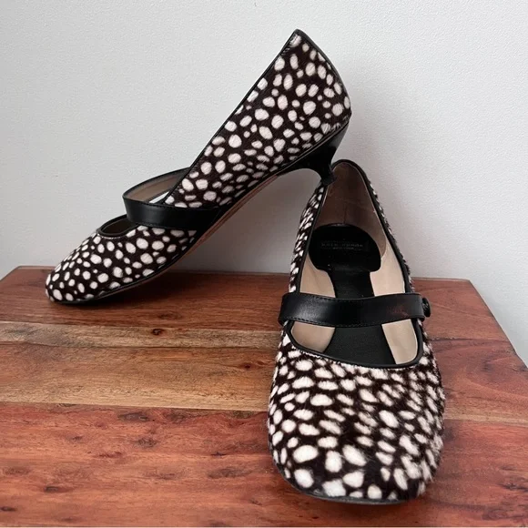 Kate Spade ♠️ Mary Jane, kitten heels, brown/cream cheetah print, leather, 9 - Picture 2 of 10